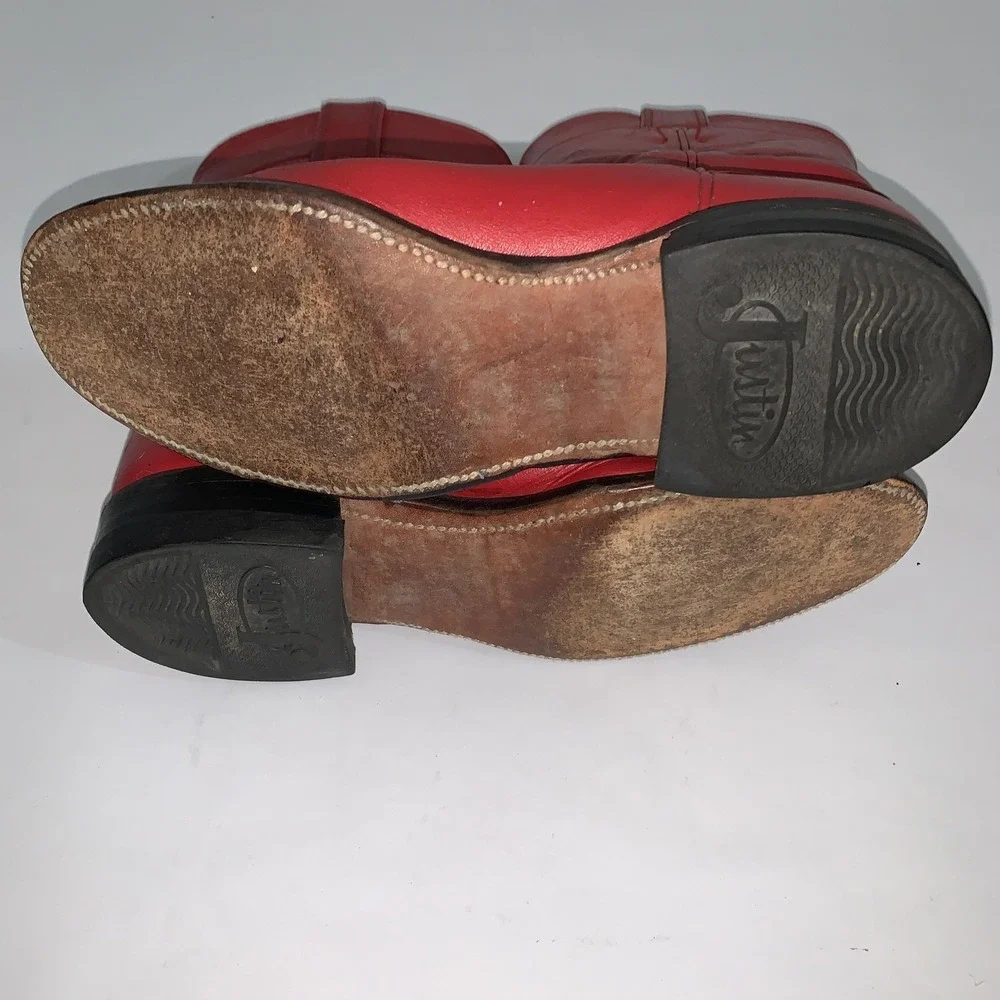 Justin Boots Womens 5A Red Leather Western Cowgirl Mid Calf Pull On 3055